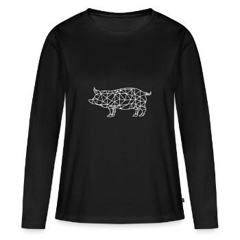 Pig in line form - Women's Premium Organic Long Sleeve Shirt - black - Front - Julia (174cm)