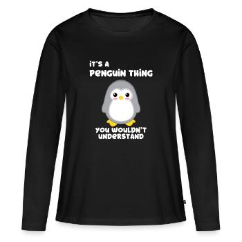 Pingouin - pingouins - motif pingouin - fan de pingouin - T-shirt manches longues Premium bio Femme - noir - Devant - Julia (174cm)