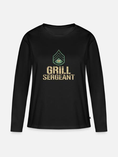 Lustiger Grill-Sergeant Grill Barbeque - Frauen Premium Bio Langarmshirt - Schwarz
