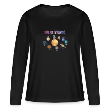 Planètes de système solaire - T-shirt manches longues Premium bio Femme - noir - Devant - Julia (174cm)