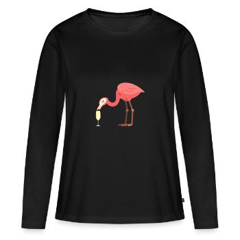Flamant rose buvant du vin mousseux - T-shirt manches longues Premium bio Femme - noir - Devant - Julia (174cm)