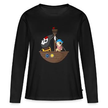 Petit pirate avec son bateau - T-shirt manches longues Premium bio Femme - noir - Devant - Julia (174cm)