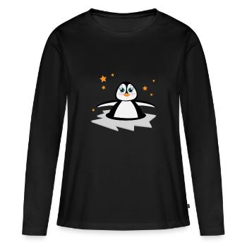 Pingouin doux sur une banquise - motif enfants - T-shirt manches longues Premium bio Femme - noir - Devant - Julia (174cm)