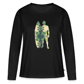 Polygone surfeur vert - T-shirt manches longues Premium bio Femme - noir - Devant - Julia (174cm)