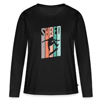 SHRED Vintage Skate Skateboard T-shirt - T-shirt manches longues Premium bio Femme - noir - Devant - Julia (174cm)