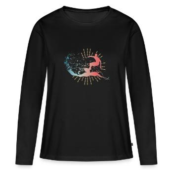 T-shirt de surf de style rétro Vintage Surf Waves - T-shirt manches longues Premium bio Femme - noir - Devant - Julia (174cm)