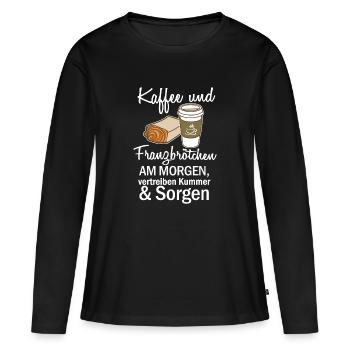 Kaffee & Franzbroetchen (Weiss) - Frauen Premium Bio Langarmshirt - Schwarz - Vorne - Julia (174cm)