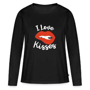 Lips kiss kiss gift love partner girlfriend - Women's Premium Organic Long Sleeve Shirt - black - Front - Julia (174cm)