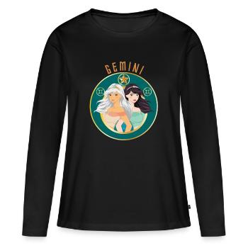 Zodiaque - Horoscope - Gémeaux - Cadeaux - T-shirt manches longues Premium bio Femme - noir - Devant - Julia (174cm)