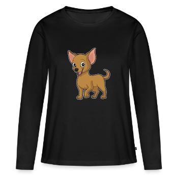 Petit chien doux Chiwawa - T-shirt manches longues Premium bio Femme - noir - Devant - Julia (174cm)