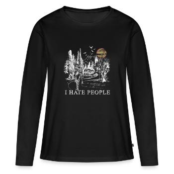 Je déteste les gens - Je déteste les gens - T-shirt manches longues Premium bio Femme - noir - Devant - Julia (174cm)