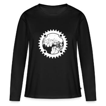 Biker en pignon (fond foncé) - T-shirt manches longues Premium bio Femme - noir - Devant - Julia (174cm)