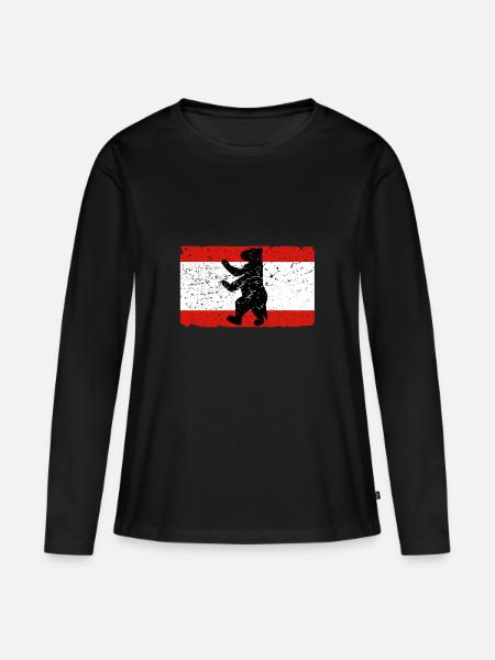 Berliner Bär mit Berlin Flagge - Frauen Premium Bio Langarmshirt - Schwarz