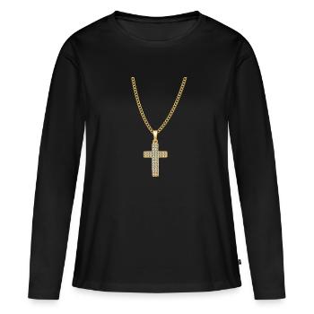 Collier Jésus Christ Croix Cadeau - T-shirt manches longues Premium bio Femme - noir - Devant - Julia (174cm)