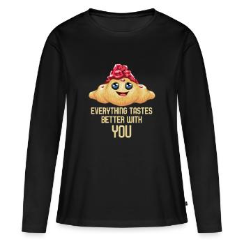 Croissant jam love gift idea breakfast - Women's Premium Organic Long Sleeve Shirt - black - Front - Julia (174cm)