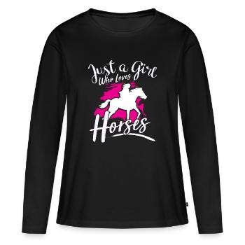 Just a Girl who loves Horses - Pferd Reiterin - Frauen Premium Bio Langarmshirt - Schwarz - Vorne - Julia (174cm)