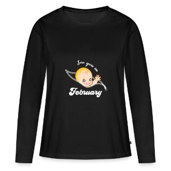 Grossesse Grossesse Naissance Février Cadeau - T-shirt manches longues Premium bio Femme - noir - Devant - Julia (174cm)