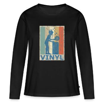 Rétro Vintage Style DJ Deejee Vinyle Disque - T-shirt manches longues Premium bio Femme - noir - Devant - Julia (174cm)
