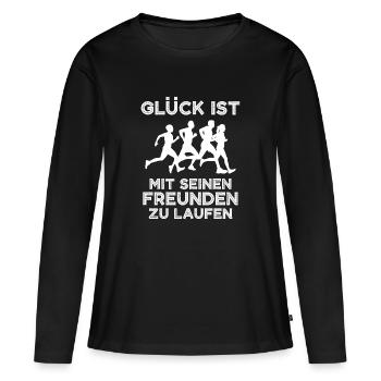 Glück = mit Freunden laufen - Geschenk - Frauen Premium Bio Langarmshirt - Schwarz - Vorne - Julia (174cm)