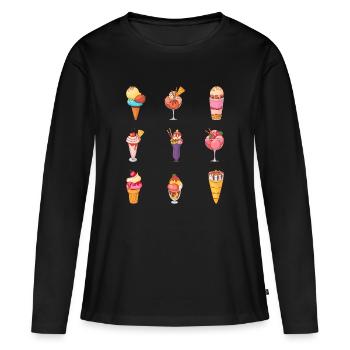 Crème glacée, crème glacée, crème glacée, crème glacée, boule, crème glacée, sundae - T-shirt manches longues Premium bio Femme - noir - Devant - Julia (174cm)