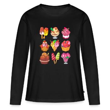 Crème glacée, crème glacée, crème glacée, crème glacée, boule, crème glacée, sundae - T-shirt manches longues Premium bio Femme - noir - Devant - Julia (174cm)