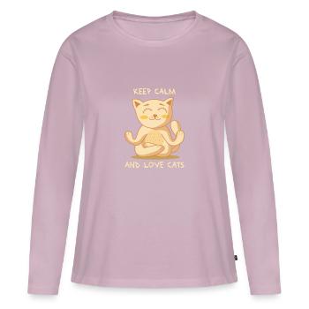 Keep calm and love cats Katze Kätzchen Geschenk - Frauen Premium Bio Langarmshirt - Altrosa - Vorne - Julia (174cm)