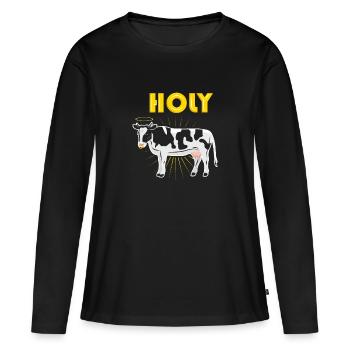 Caricature de vache fermière - T-shirt manches longues Premium bio Femme - noir - Devant - Julia (174cm)