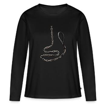 Collier collier devot O-Ring En Lin Esclave Sub - T-shirt manches longues Premium bio Femme - noir - Devant - Julia (174cm)
