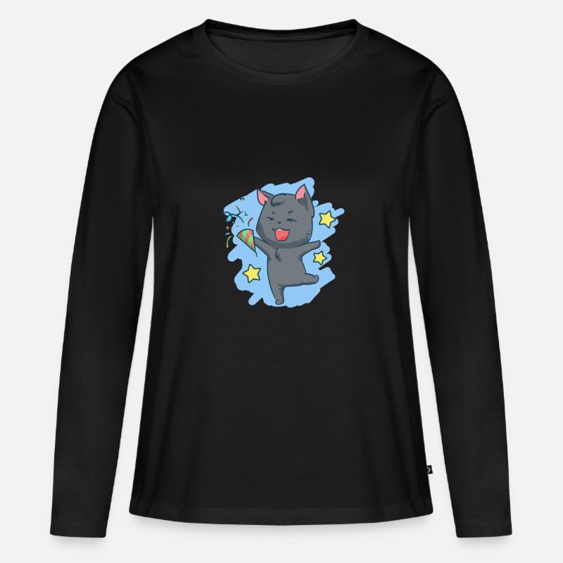 Party Katze - Frauen Premium Bio Langarmshirt - Schwarz