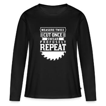 Mesurer deux fois une fois - T-shirt manches longues Premium bio Femme - noir - Devant - Julia (174cm)