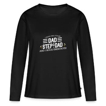 Deux papas papa et step - T-shirt manches longues Premium bio Femme - noir - Devant - Julia (174cm)