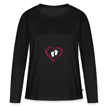 Cadeau de grossesse bébé bébé pieds chemise - T-shirt manches longues Premium bio Femme - noir - Devant - Julia (174cm)
