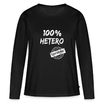 Hetero 100% Hetero Mann und Frau geprüft - Frauen Premium Bio Langarmshirt - Schwarz - Vorne - Julia (174cm)