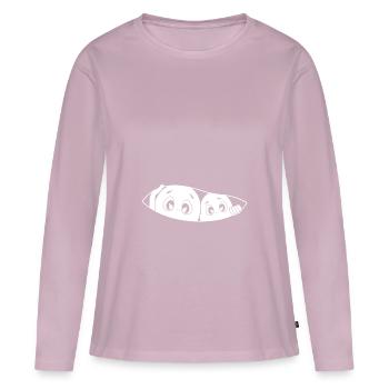 Cadeau de chemise de grossesse de jumeaux mère - T-shirt manches longues Premium bio Femme - rose poudré - Devant - Julia (174cm)