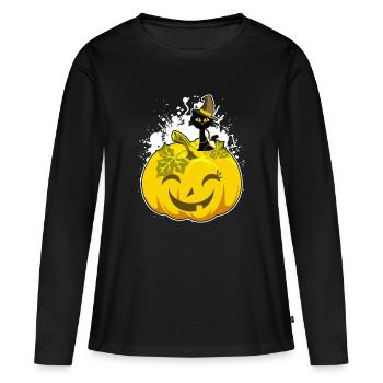 Citrouille d'halloween citrouille d'halloween citrouille d'halloween - T-shirt manches longues Premium bio Femme - noir - Devant - Julia (174cm)