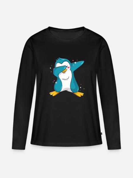 Dab Pinguin - Frauen Premium Bio Langarmshirt - Schwarz