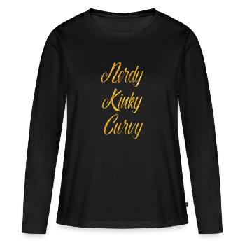 ansdy kinky curvy copine poteaux en surpoids BBW - T-shirt manches longues Premium bio Femme - noir - Devant - Julia (174cm)