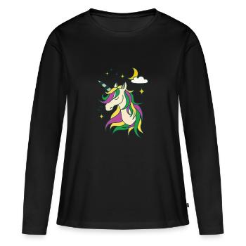Licorne avec lune et étoiles - T-shirt manches longues Premium bio Femme - noir - Devant - Julia (174cm)