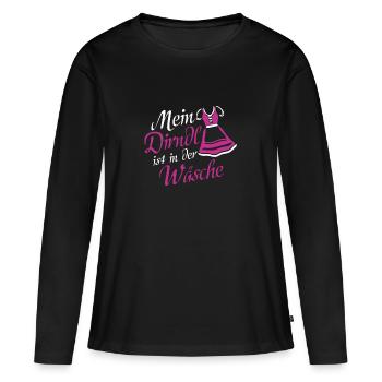 Mein dirndl ist in der wäsche kursiv - Frauen Premium Bio Langarmshirt - Schwarz - Vorne - Julia (174cm)