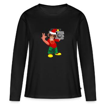 Rap Affe Weihnachten Musik Weihnachtszeit - Frauen Premium Bio Langarmshirt - Schwarz - Vorne - Julia (174cm)