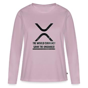XRP World Currency - T-shirt manches longues Premium bio Femme - rose poudré - Devant - Julia (174cm)