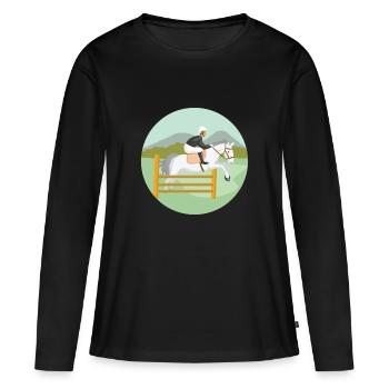 Cheval de saut d'obstacles - T-shirt manches longues Premium bio Femme - noir - Devant - Julia (174cm)