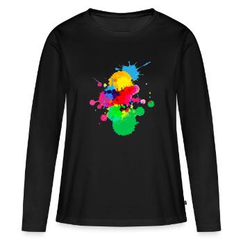 Taches de peinture - T-shirt manches longues Premium bio Femme - noir - Devant - Julia (174cm)