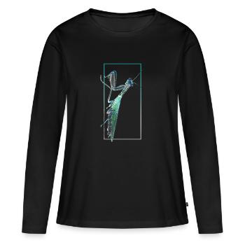 Mante religieuse Photographie négative - T-shirt manches longues Premium bio Femme - noir - Devant - Julia (174cm)