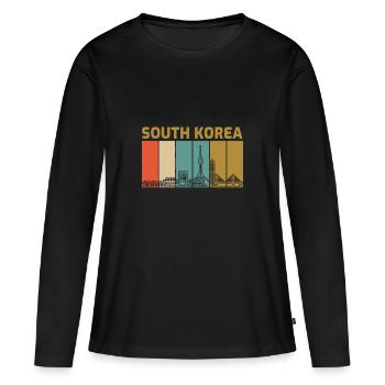Corée du Sud - T-shirt manches longues Premium bio Femme - noir - Devant - Julia (174cm)