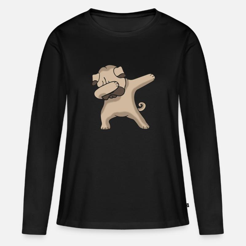 Lustiges dabbing Mops Hunde Dab Dance Geschenk - Frauen Premium Bio Langarmshirt - Schwarz