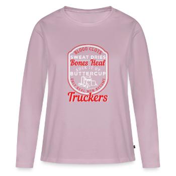 Only Real Men Become Truckers - T-shirt manches longues Premium bio Femme - rose poudré - Devant - Julia (174cm)