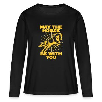 May the Force be with you Geschenk Pferd Horse - Frauen Premium Bio Langarmshirt - Schwarz - Vorne - Julia (174cm)