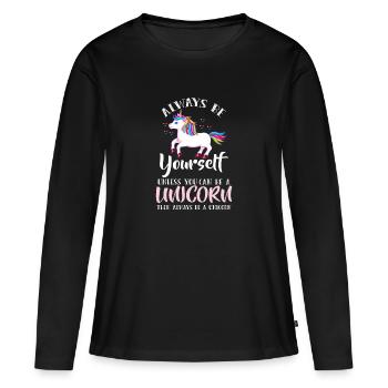 Toujours être toi-même Licorne - Confiant - T-shirt manches longues Premium bio Femme - noir - Devant - Julia (174cm)