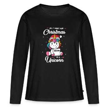 Unicorn as a Christmas present Funny Christmas - Women's Premium Organic Long Sleeve Shirt - black - Front - Julia (174cm)